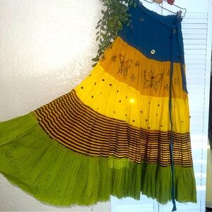 Rare Vtg France Casting Maxi Skirt Hand Beaded Butterfly Flowy Gypsy Fairy S